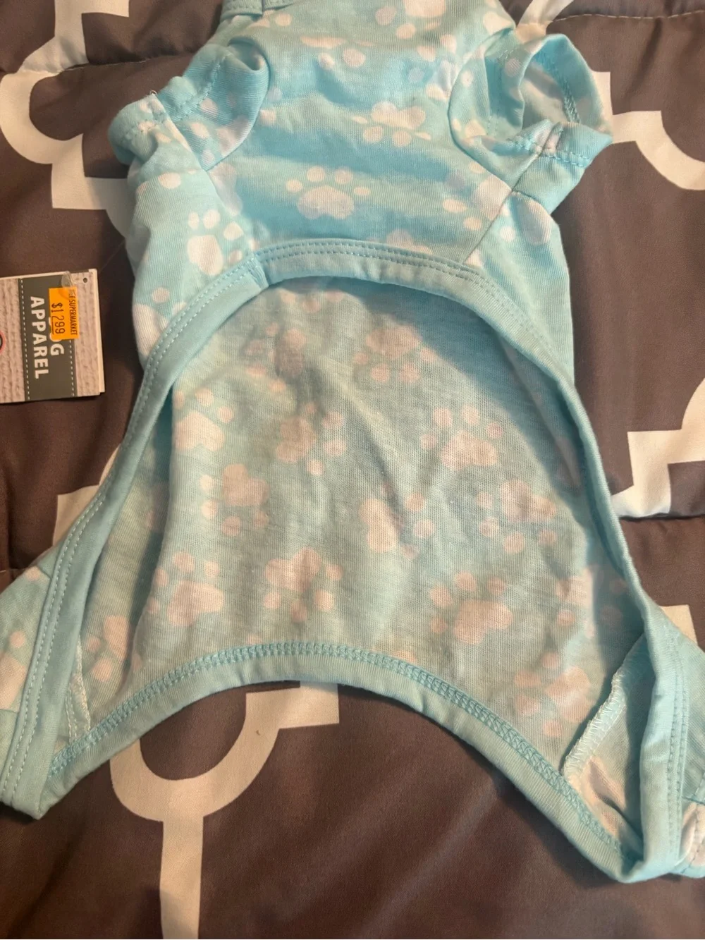 Light Blue Paw-Print Dog Onesie with White Bone Accent